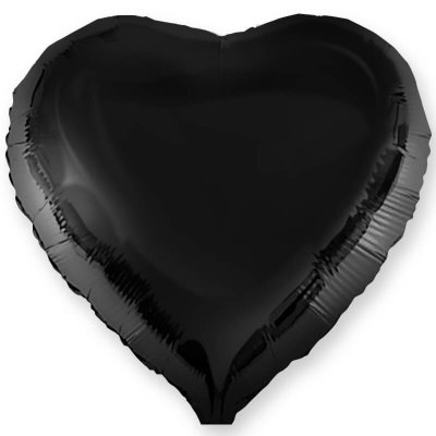 Воздушный шар, фольгированное сердце черное, 18″/46 см